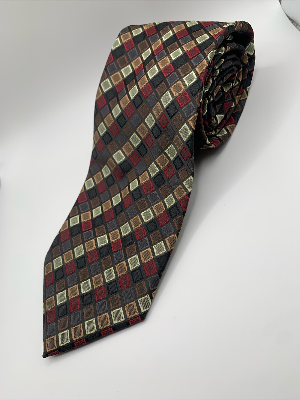BOCA Men's Geometric Silk-Blend Tie in Black, Red & Gold Tones